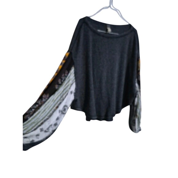 We The Free L Top Blossom Thermal Waffle Knit Puff Sleeves Patchwork Artsy Boho - Picture 3 of 9